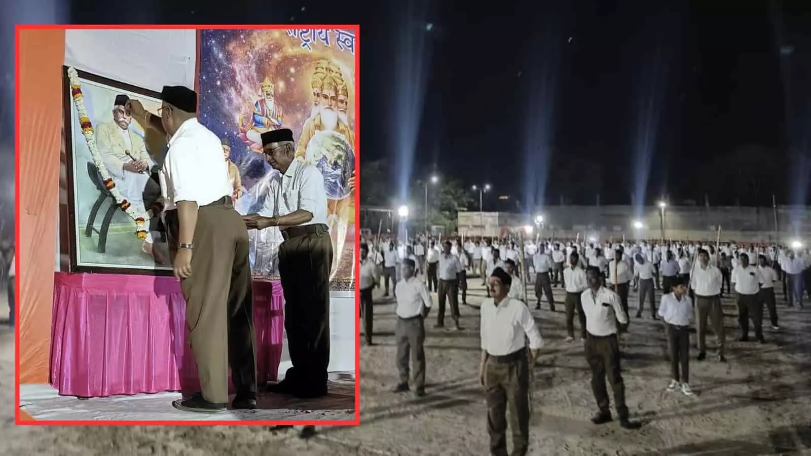 बारां के श्रीराम स्टेडियम में संघ के पदाधिकारी और स्वयंसेवक वर्ष प्रतिपदा उत्सव कार्यक्रम में सम्मिलित होते हुए।