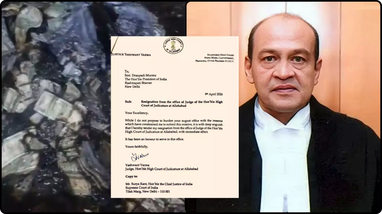 चित्र में न्यायाधीश यशवंत वर्मा की तस्वीर और राष्ट्रपति के नाम उनके इस्तीफे का पत्र दिख रहा है। चित्र में न्यायाधीश यशवंत वर्मा की तस्वीर और राष्ट्रपति के नाम उनके इस्तीफे का पत्र दिख रहा है।