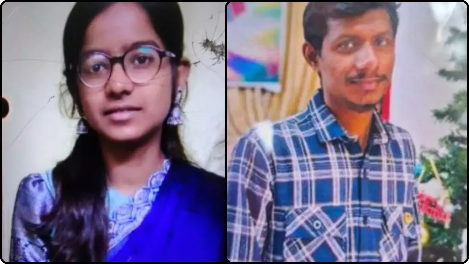 कोलाज फोटो में चश्मा पहने युवती और नीली चेक शर्ट में युवक हैदराबाद आत्महत्या मामले के संदर्भ में। कोलाज फोटो में चश्मा पहने युवती और नीली चेक शर्ट में युवक हैदराबाद आत्महत्या मामले के संदर्भ में।