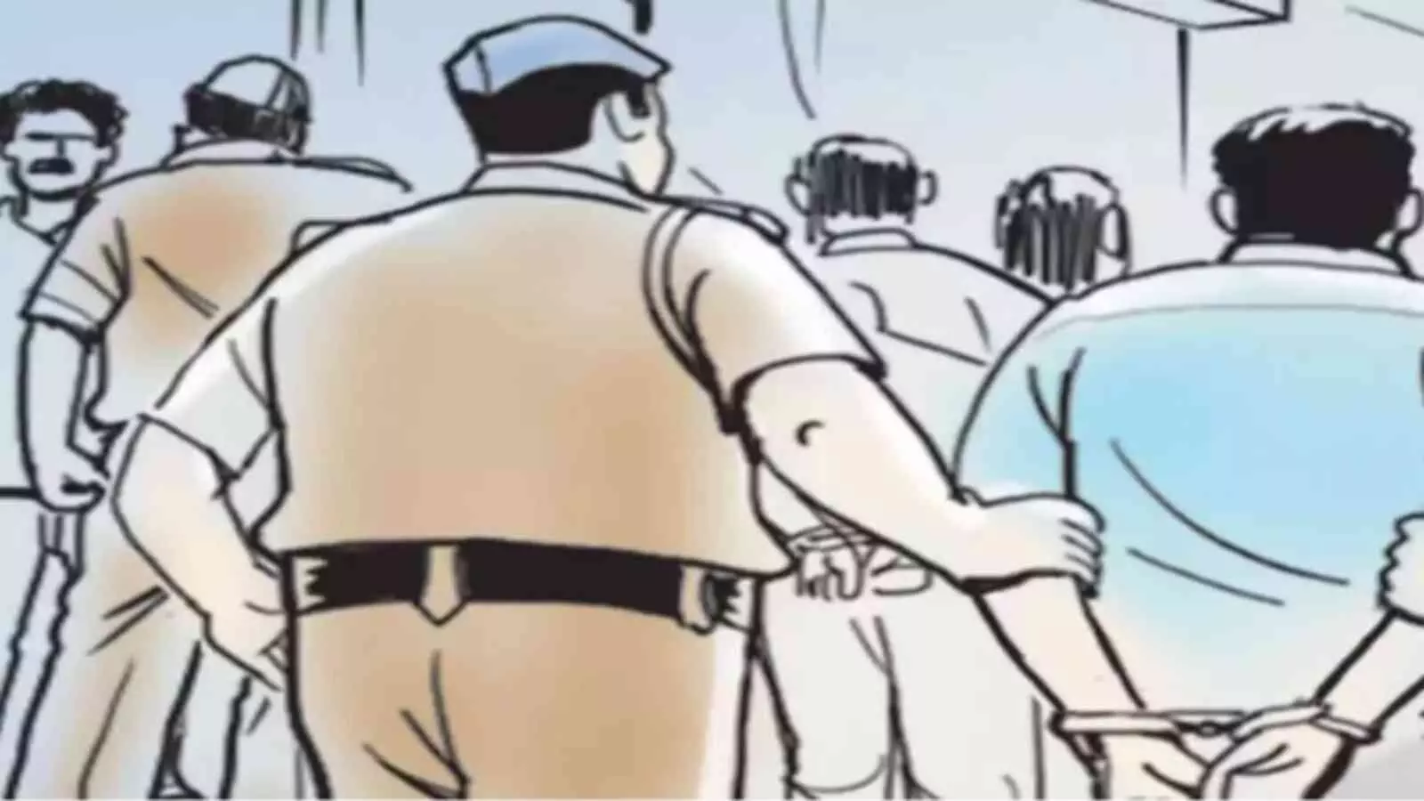 पुलिस हिरासत में हथकड़ी लगा हुआ व्यक्ति और वर्दीधारी पुलिसकर्मी पुराने केस के संदर्भ में। पुलिस हिरासत में हथकड़ी लगा हुआ व्यक्ति और वर्दीधारी पुलिसकर्मी पुराने केस के संदर्भ में।