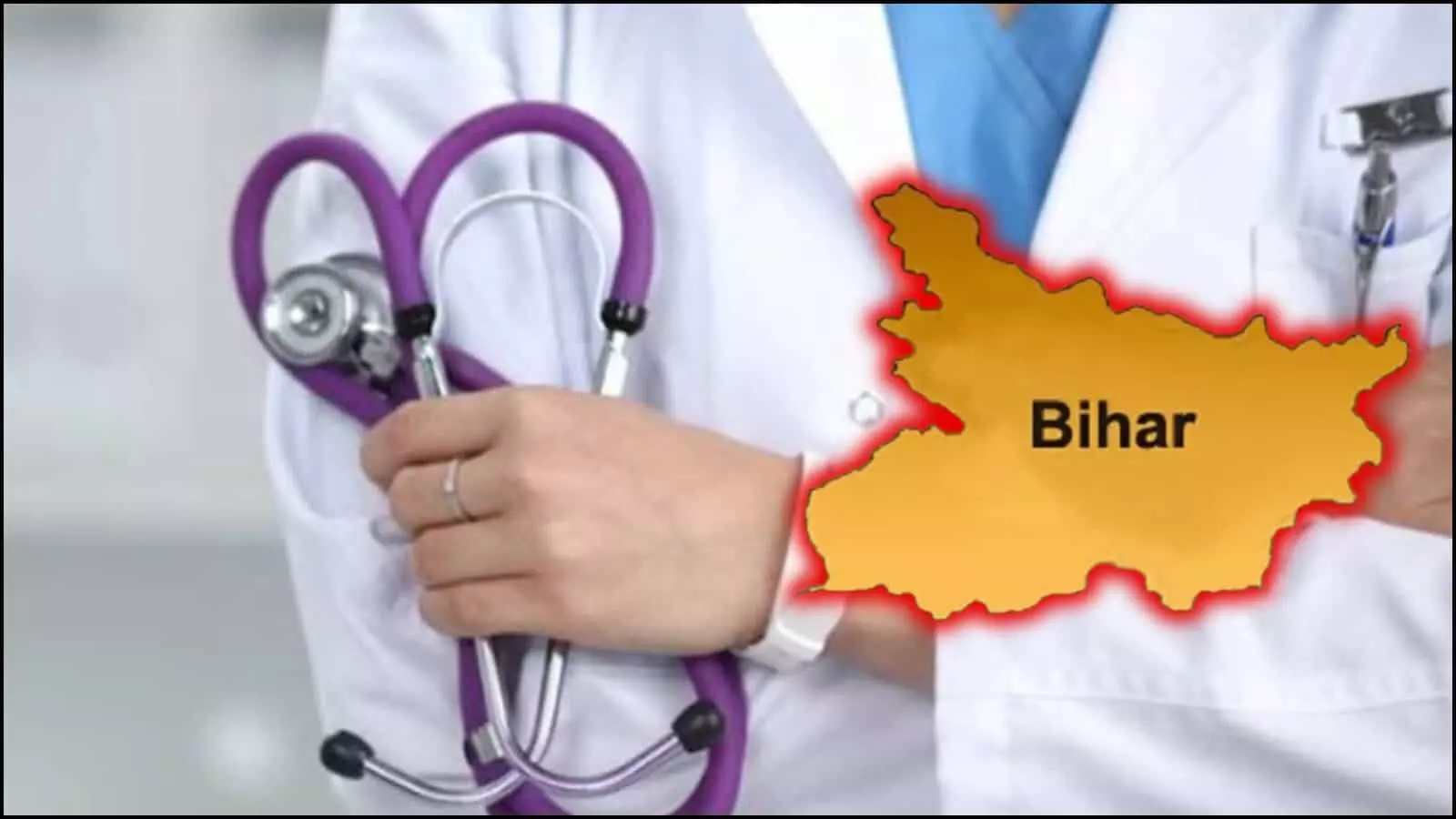 स्टेथोस्कोप लिए हुए डॉक्टर और बिहार के मानचित्र का ग्राफिक्स जो चिकित्सा नियमों में बदलाव को दर्शाता है। स्टेथोस्कोप लिए हुए डॉक्टर और बिहार के मानचित्र का ग्राफिक्स जो चिकित्सा नियमों में बदलाव को दर्शाता है।