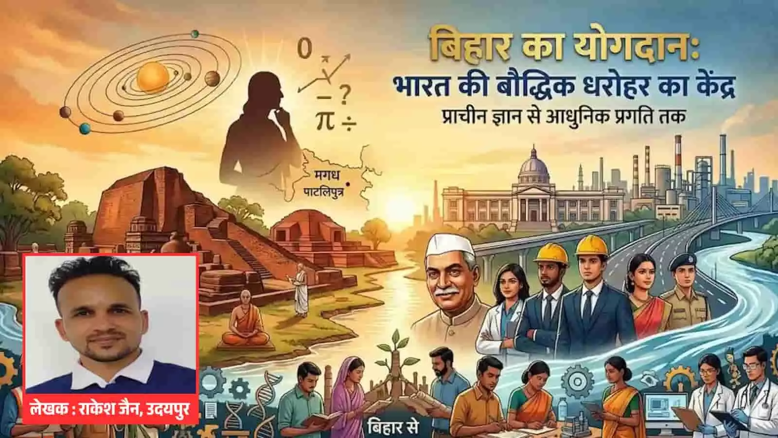प्राचीन नालंदा विश्वविद्यालय और आधुनिक भारत के विभिन्न पेशेवरों को दर्शाता एक विस्तृत ग्राफिकल चित्रण। Image generated by AI for illustrative purposes. प्राचीन नालंदा विश्वविद्यालय और आधुनिक भारत के विभिन्न पेशेवरों को दर्शाता एक विस्तृत ग्राफिकल चित्रण। Image generated by AI for illustrative purposes.