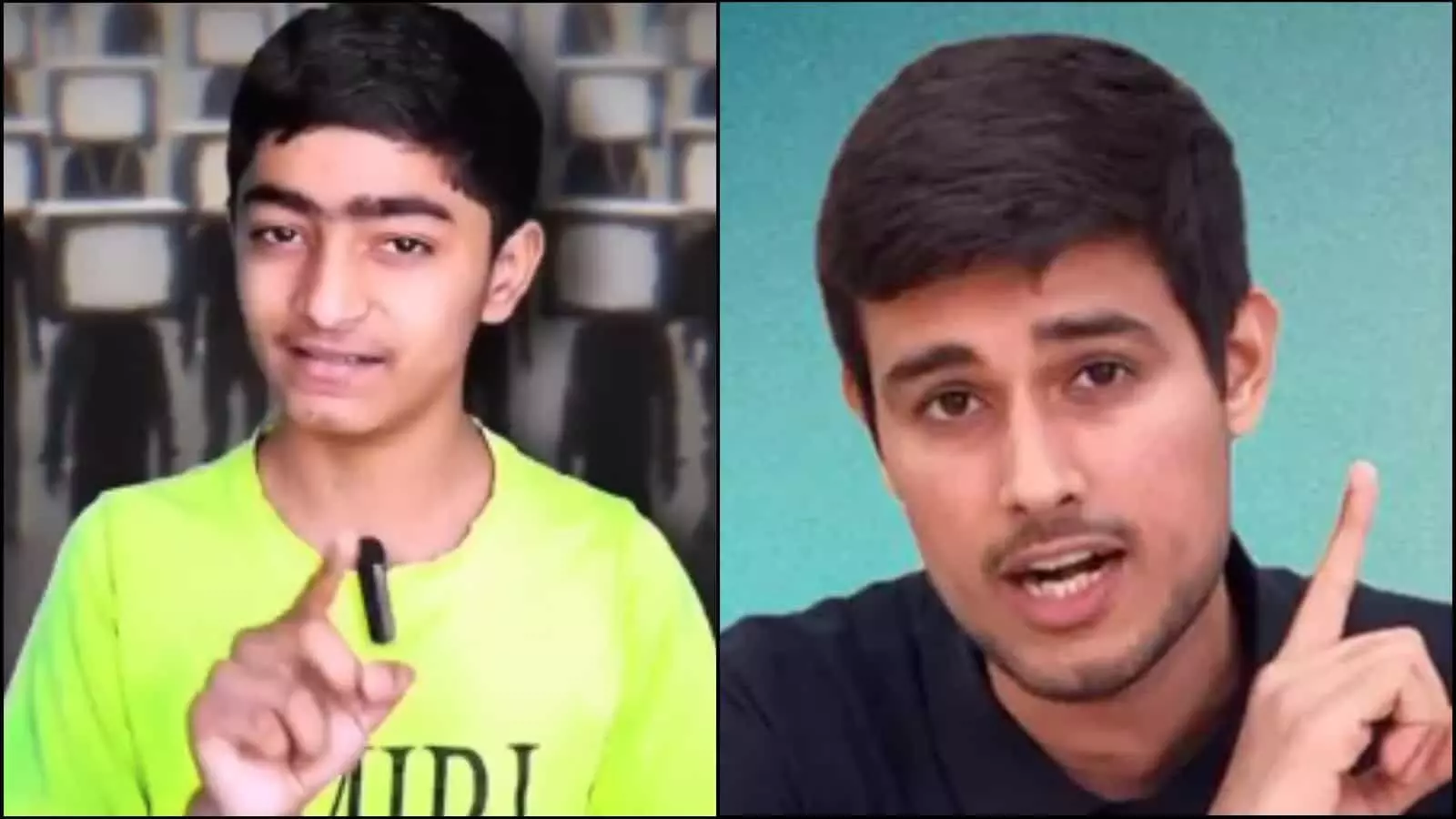 कोलाज में पीले रंग की टी-शर्ट में किशोर तिवारी और काले रंग की टी-शर्ट में ध्रुव राठी इशारा करते हुए। कोलाज में पीले रंग की टी-शर्ट में किशोर तिवारी और काले रंग की टी-शर्ट में ध्रुव राठी इशारा करते हुए।