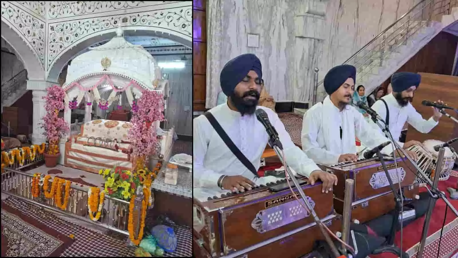 भीलवाड़ा के सिंधु नगर गुरुद्वारा साहिब में बैसाखी पर्व पर कीर्तन दरबार के दौरान प्रार्थना करते श्रद्धालु। भीलवाड़ा के सिंधु नगर गुरुद्वारा साहिब में बैसाखी पर्व पर कीर्तन दरबार के दौरान प्रार्थना करते श्रद्धालु।