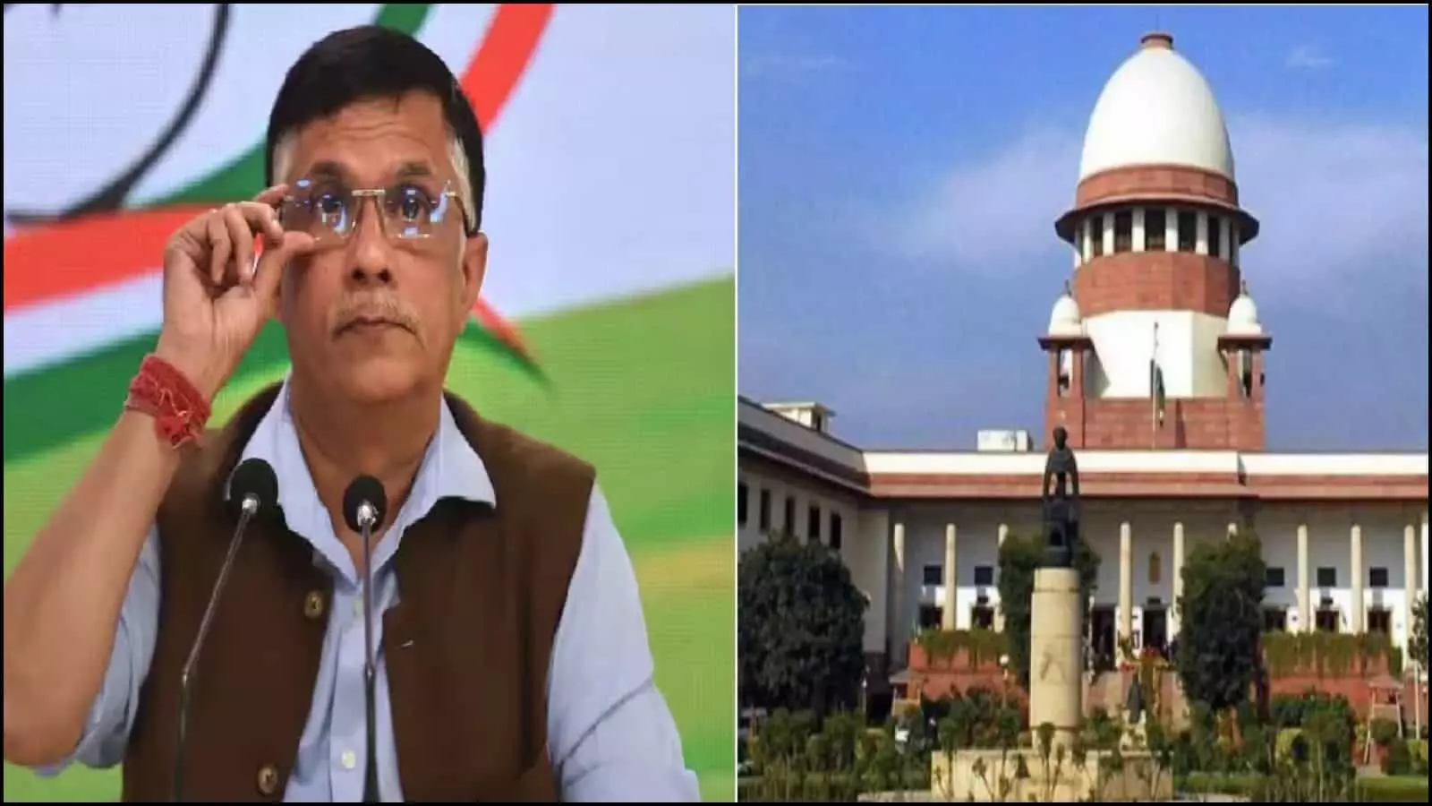चश्मा ठीक करते हुए कांग्रेस नेता पवन खेड़ा और नई दिल्ली स्थित सुप्रीम कोर्ट की मुख्य इमारत। चश्मा ठीक करते हुए कांग्रेस नेता पवन खेड़ा और नई दिल्ली स्थित सुप्रीम कोर्ट की मुख्य इमारत।