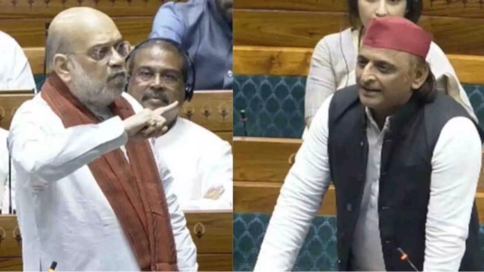 लोकसभा सदन के भीतर अमित शाह और अखिलेश यादव परिसीमन विधेयक पर बहस के दौरान आमने-सामने दिख रहे हैं। लोकसभा सदन के भीतर अमित शाह और अखिलेश यादव परिसीमन विधेयक पर बहस के दौरान आमने-सामने दिख रहे हैं।