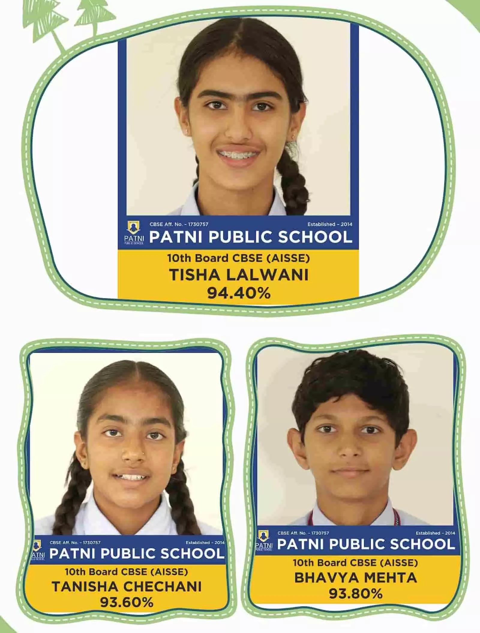 सीबीएसई 10वीं बोर्ड के टॉपर विद्यार्थी तिशा लालवानी भव्य मेहता और तनीशा चेचानी पाटनी पब्लिक स्कूल परीक्षा परिणाम के संदर्भ में। सीबीएसई 10वीं बोर्ड के टॉपर विद्यार्थी तिशा लालवानी भव्य मेहता और तनीशा चेचानी पाटनी पब्लिक स्कूल परीक्षा परिणाम के संदर्भ में।