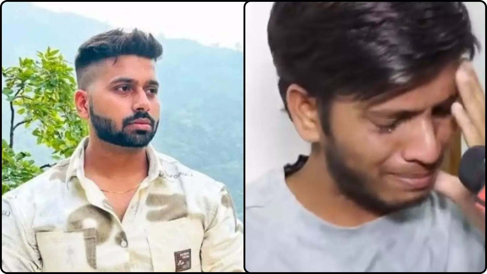 स्क्रीन के एक तरफ मृतक युवक और दूसरी तरफ रोता हुआ आरोपी दिल्ली हत्याकांड के संदर्भ में।