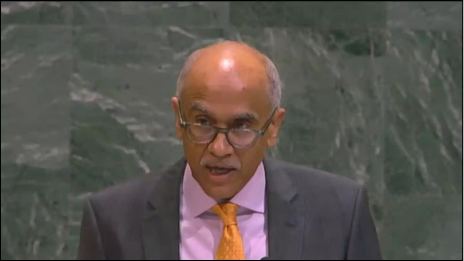 पोडियम पर खड़े होकर भाषण देते हुए भारत के स्थायी प्रतिनिधि पर्वतनेनी हरीश की फाइल फोटो पोडियम पर खड़े होकर भाषण देते हुए भारत के स्थायी प्रतिनिधि पर्वतनेनी हरीश की फाइल फोटो