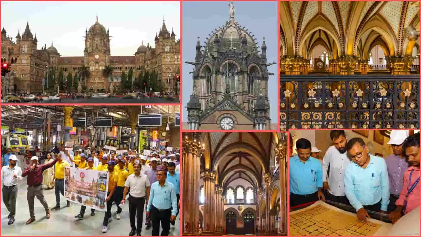 छत्रपति शिवाजी महाराज टर्मिनस मुंबई में विश्व धरोहर दिवस पर प्रदर्शनी देखते हुए मध्य रेल के वरिष्ठ अधिकारी और कर्मचारी।