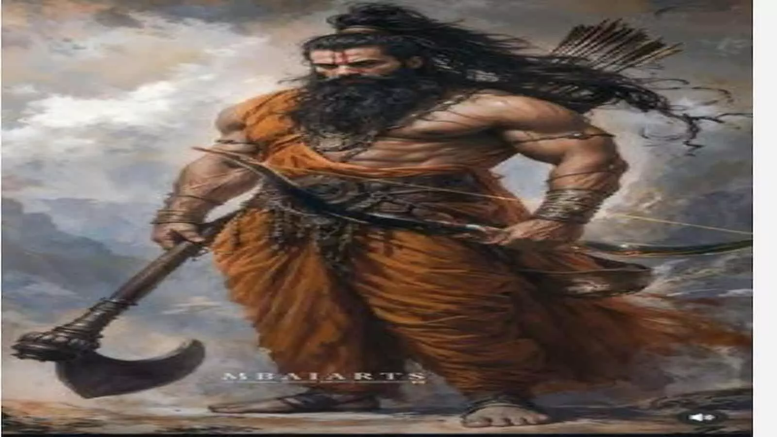 भगवान श्रीपरशुराम का शस्त्रों के साथ प्रतीकात्मक चित्रण बारां शोभायात्रा के संदर्भ में।