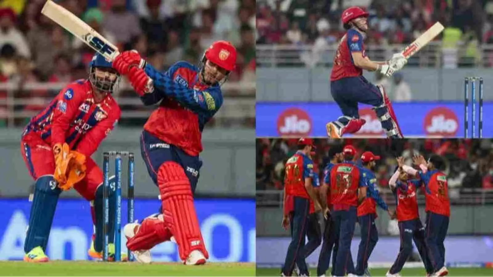 मुल्लांपुर स्टेडियम में आईपीएल मैच के दौरान पंजाब किंग्स का बल्लेबाज शॉट खेलते हुए।