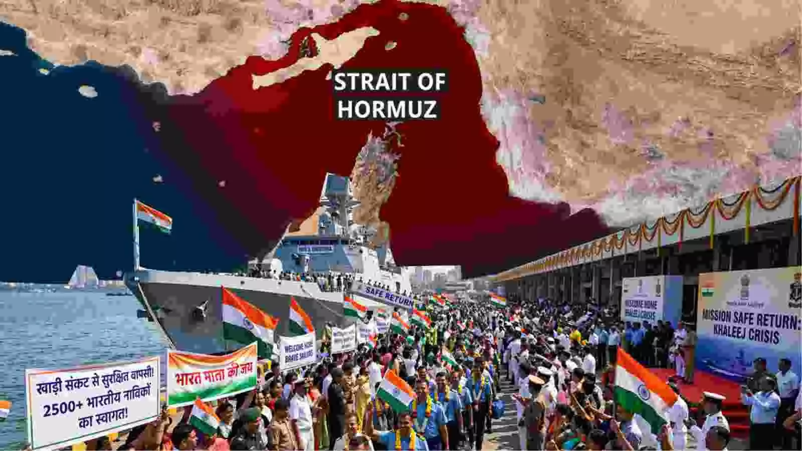 भारतीय नाविकों और नागरिकों की खाड़ी देशों से सुरक्षित वापसी के बाद मुंबई बंदरगाह पर स्वागत का दृश्य।