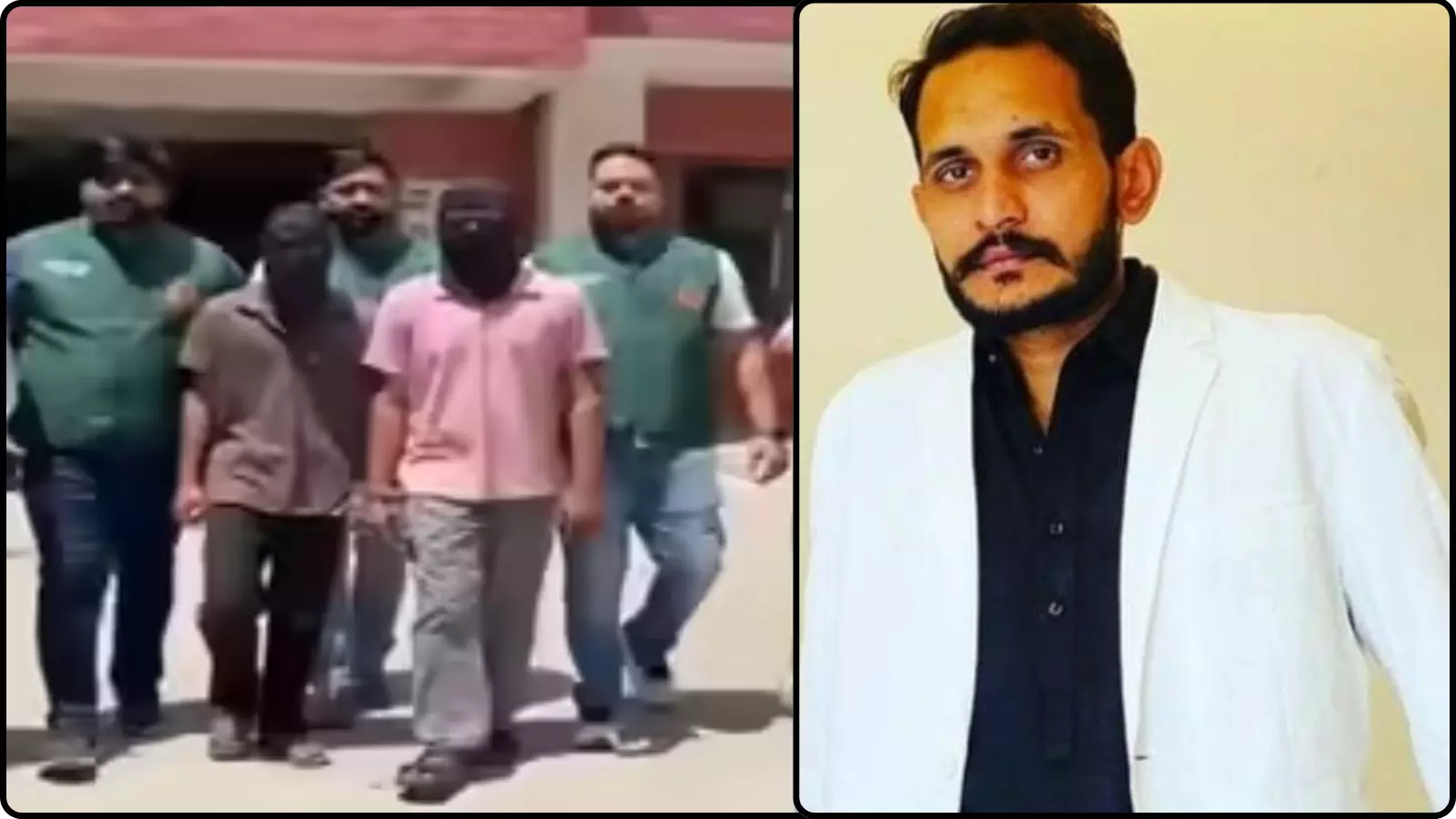 गिरफ्तार संदिग्धों को ले जाती पुलिस और मुख्य आरोपी राजवीर का कोलाज चित्र दिल्ली में। गिरफ्तार संदिग्धों को ले जाती पुलिस और मुख्य आरोपी राजवीर का कोलाज चित्र दिल्ली में।