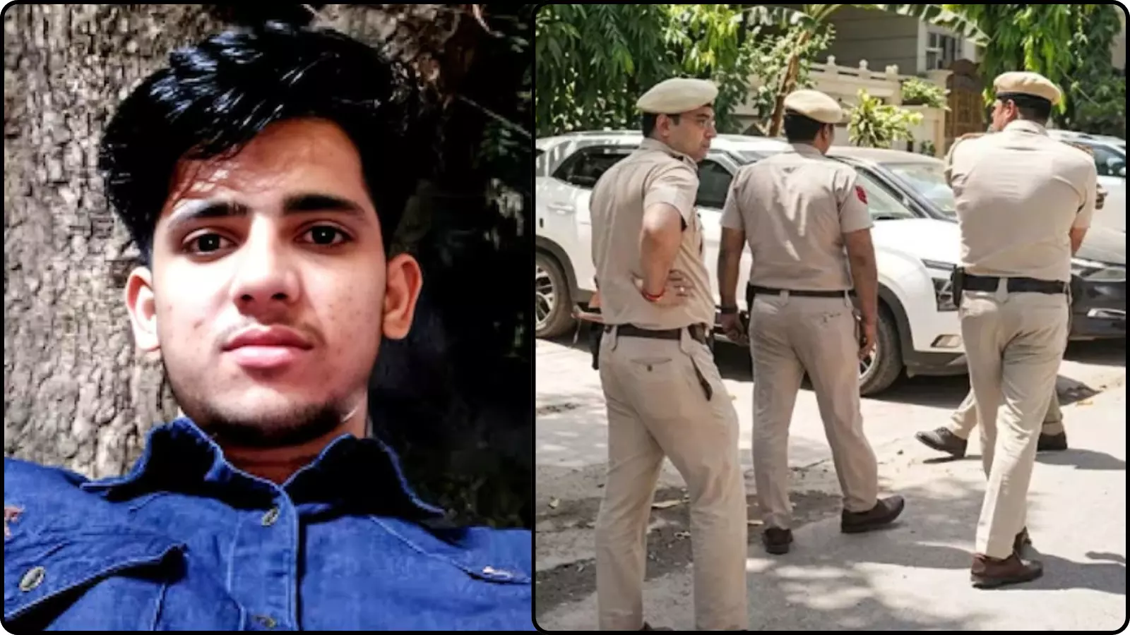नीली शर्ट पहने राहुल मीना की तस्वीर और पुलिस कर्मियों की मौजूदगी वाला दृश्य। नीली शर्ट पहने राहुल मीना की तस्वीर और पुलिस कर्मियों की मौजूदगी वाला दृश्य।