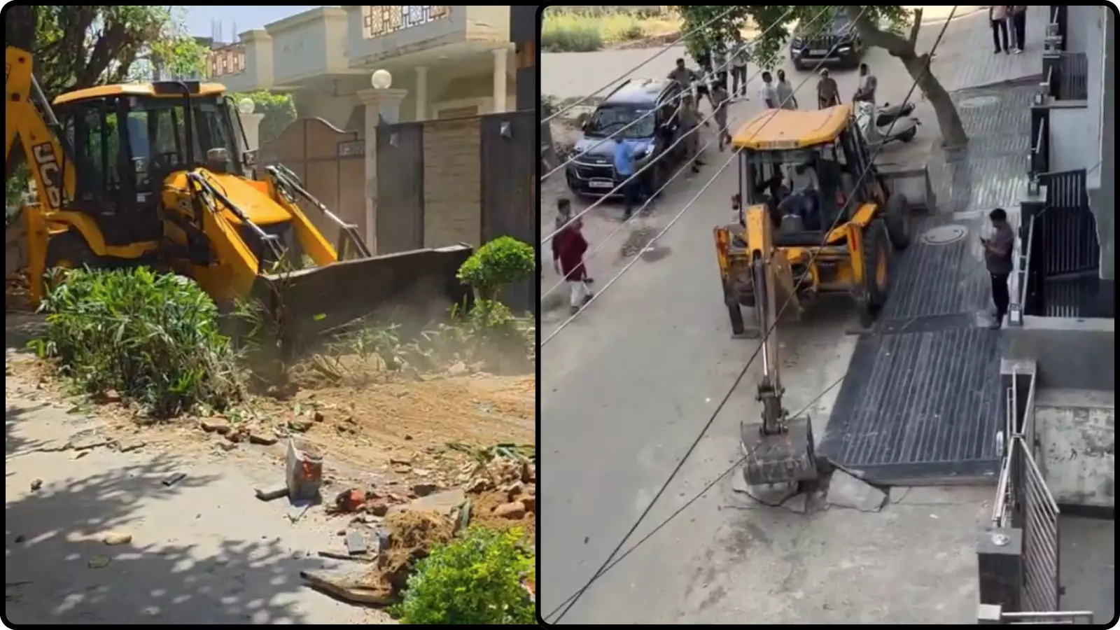 पीली जेसीबी मशीन गुरुग्राम की एक रिहायशी गली में सड़क किनारे से अतिक्रमण हटाते हुए। पीली जेसीबी मशीन गुरुग्राम की एक रिहायशी गली में सड़क किनारे से अतिक्रमण हटाते हुए।