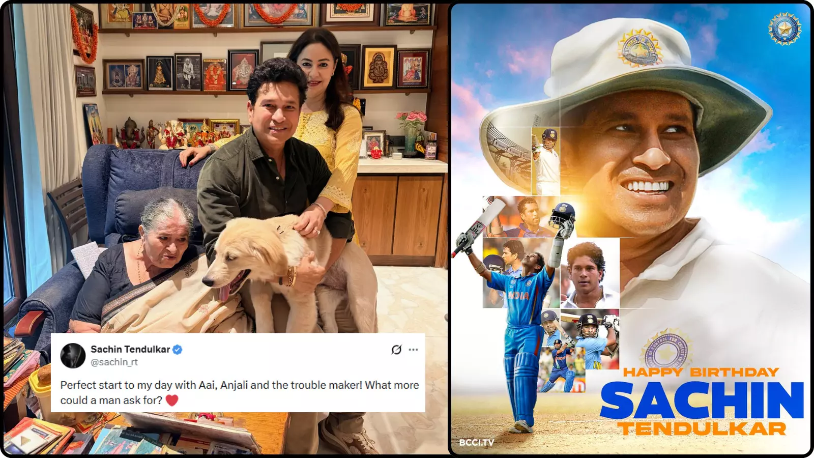 सोफे पर बैठीं रजनी तेंदुलकर और पास खड़े सचिन तेंदुलकर अंजलि के साथ घरेलू संदर्भ में। सोफे पर बैठीं रजनी तेंदुलकर और पास खड़े सचिन तेंदुलकर अंजलि के साथ घरेलू संदर्भ में।