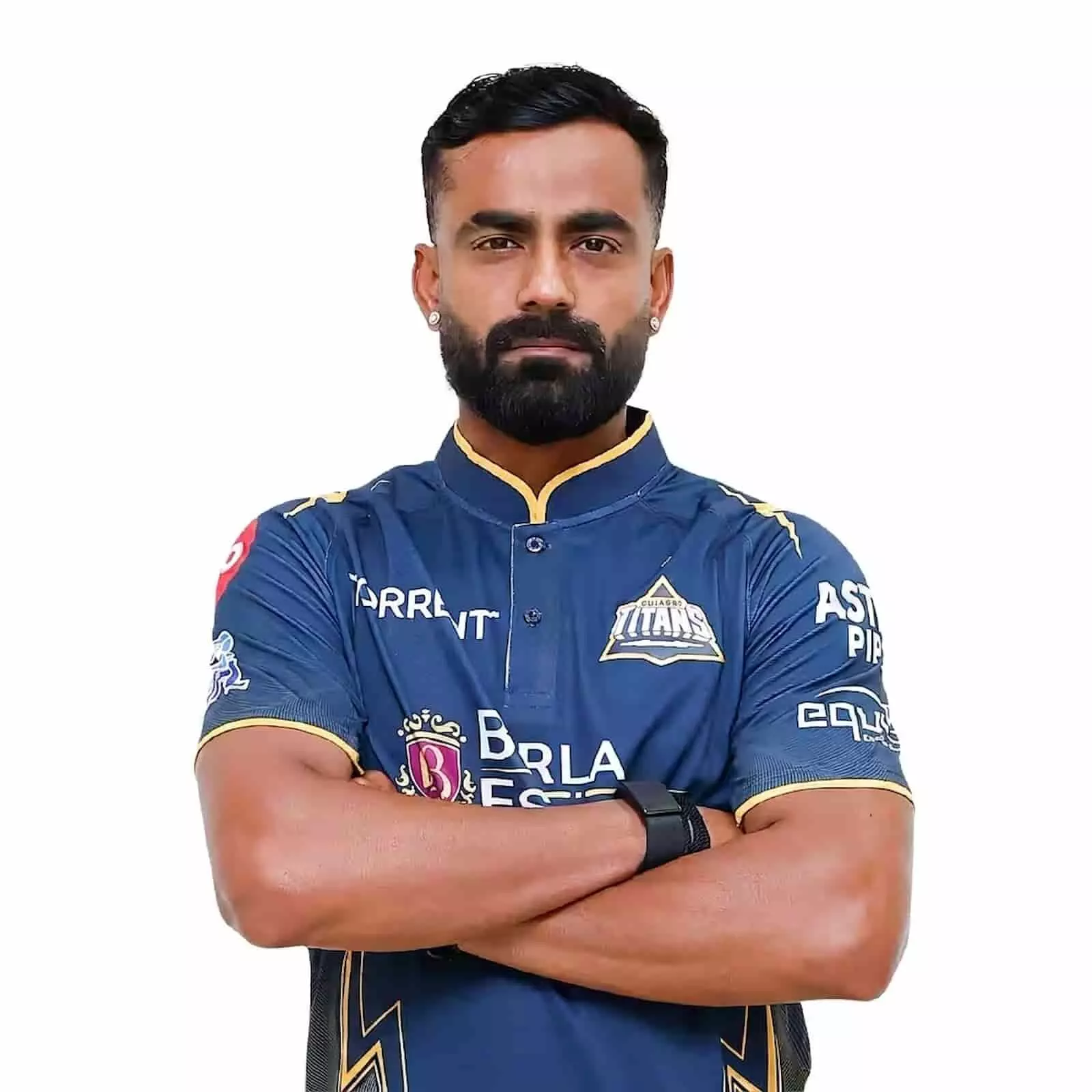 नीली जर्सी में क्रिकेटर कुलवंत खेझरोलिया का एआई जनित चित्र। Image generated by AI for illustrative purposes. नीली जर्सी में क्रिकेटर कुलवंत खेझरोलिया का एआई जनित चित्र। Image generated by AI for illustrative purposes.