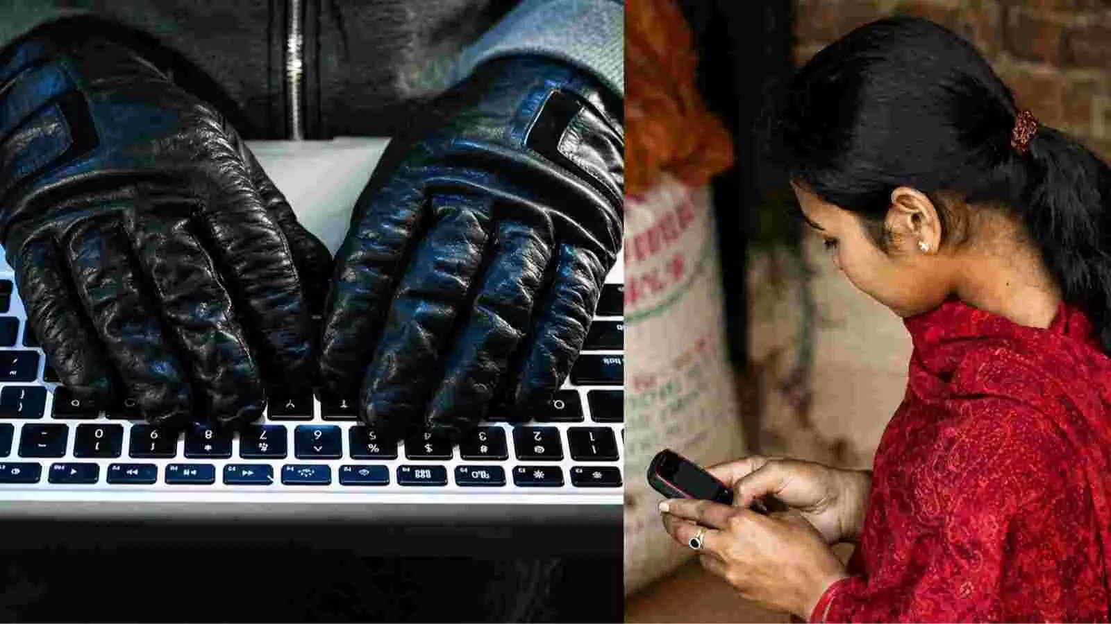 लैपटॉप पर दस्ताने पहनकर टाइप करता व्यक्ति और मोबाइल का उपयोग करती महिला। लैपटॉप पर दस्ताने पहनकर टाइप करता व्यक्ति और मोबाइल का उपयोग करती महिला।