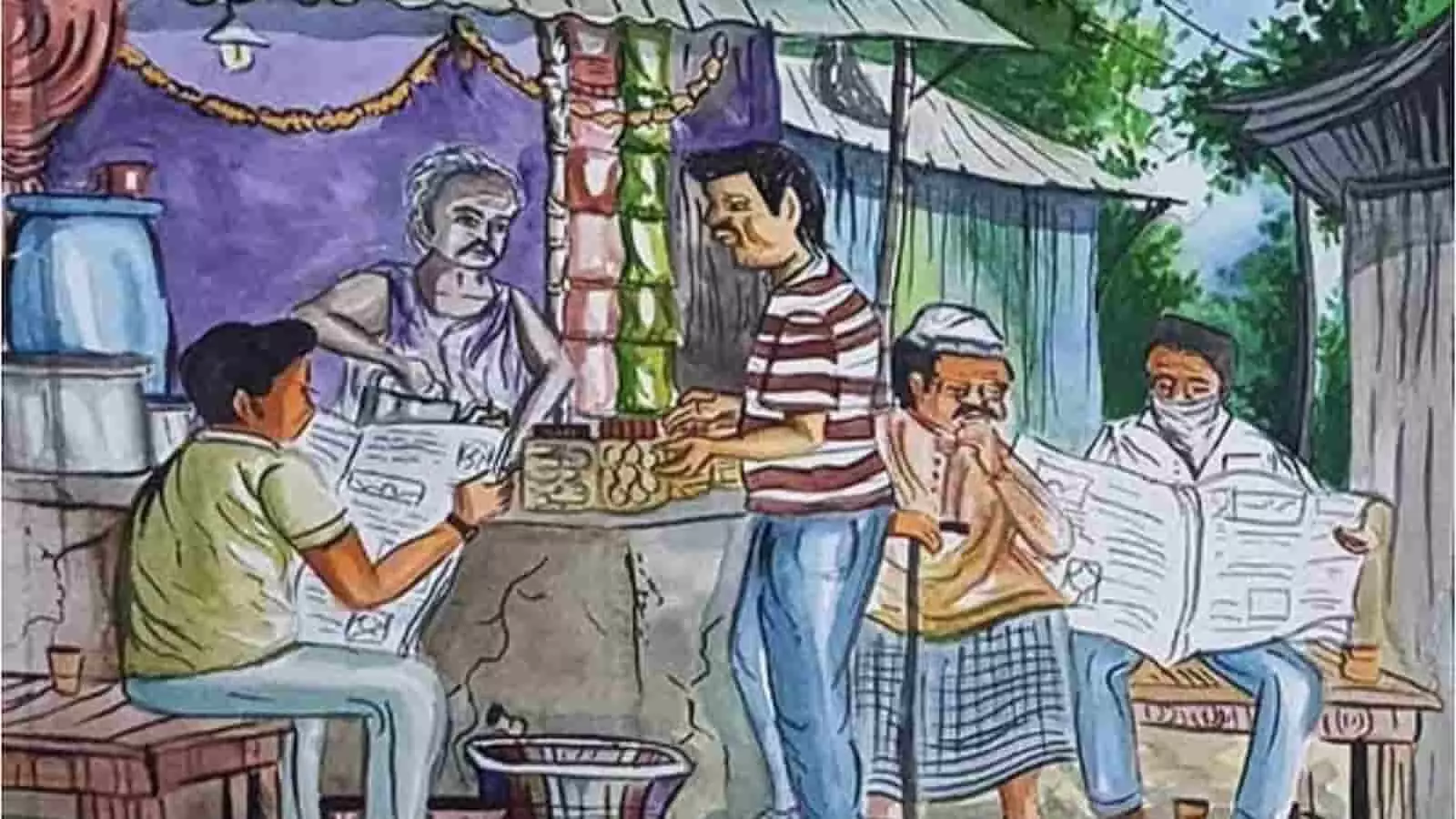 बारां में चाय की दुकान पर अखबार पढ़ते और चर्चा करते हुए स्थानीय लोग। बारां में चाय की दुकान पर अखबार पढ़ते और चर्चा करते हुए स्थानीय लोग।