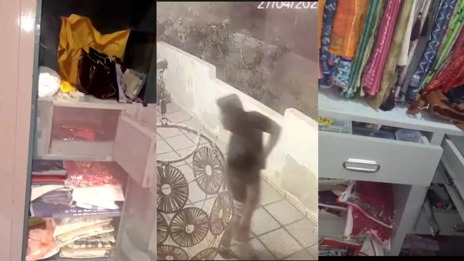 उदयपुर के जैन कुशल नगर में चोरी की वारदात के बाद बिखरा हुआ सामान और सीसीटीवी फुटेज में कैद नकाबपोश चोर। उदयपुर के जैन कुशल नगर में चोरी की वारदात के बाद बिखरा हुआ सामान और सीसीटीवी फुटेज में कैद नकाबपोश चोर।
