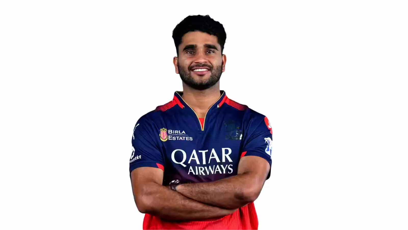 आरसीबी की जर्सी पहने मुस्कुराते हुए मध्यम तेज़ गेंदबाज़ अभिनंदन सिंह का आधिकारिक पोर्ट्रेट चित्र। आरसीबी की जर्सी पहने मुस्कुराते हुए मध्यम तेज़ गेंदबाज़ अभिनंदन सिंह का आधिकारिक पोर्ट्रेट चित्र।