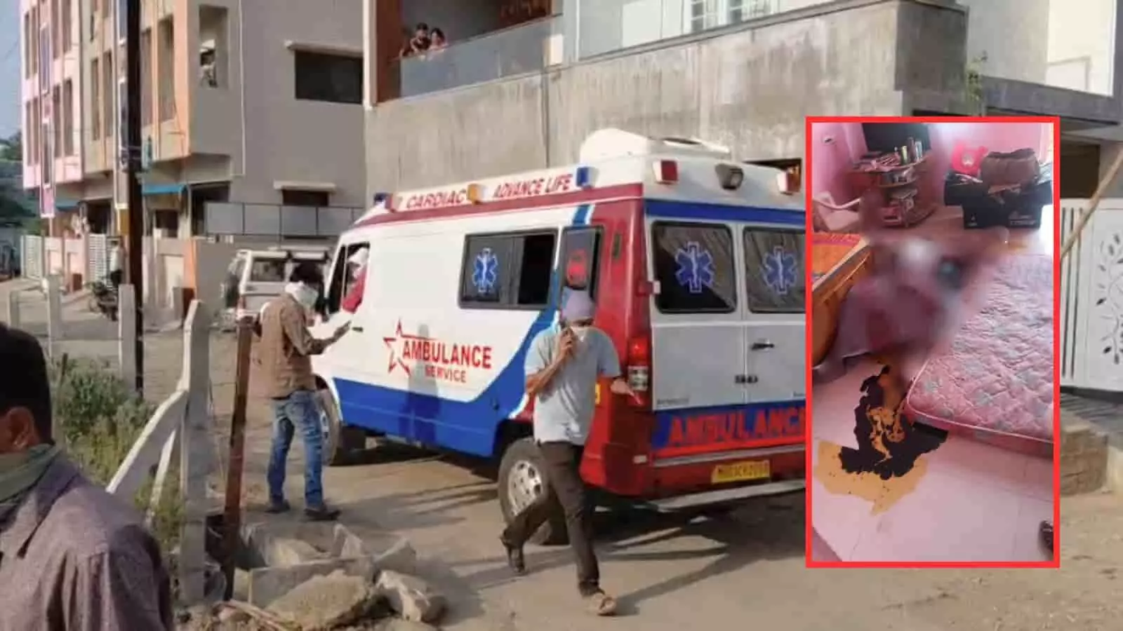 उदगीर में घर के बाहर खड़ी एम्बुलेंस और पुलिसकर्मी पूर्व सैनिक के शव मिलने की जांच करते हुए। उदगीर में घर के बाहर खड़ी एम्बुलेंस और पुलिसकर्मी पूर्व सैनिक के शव मिलने की जांच करते हुए।