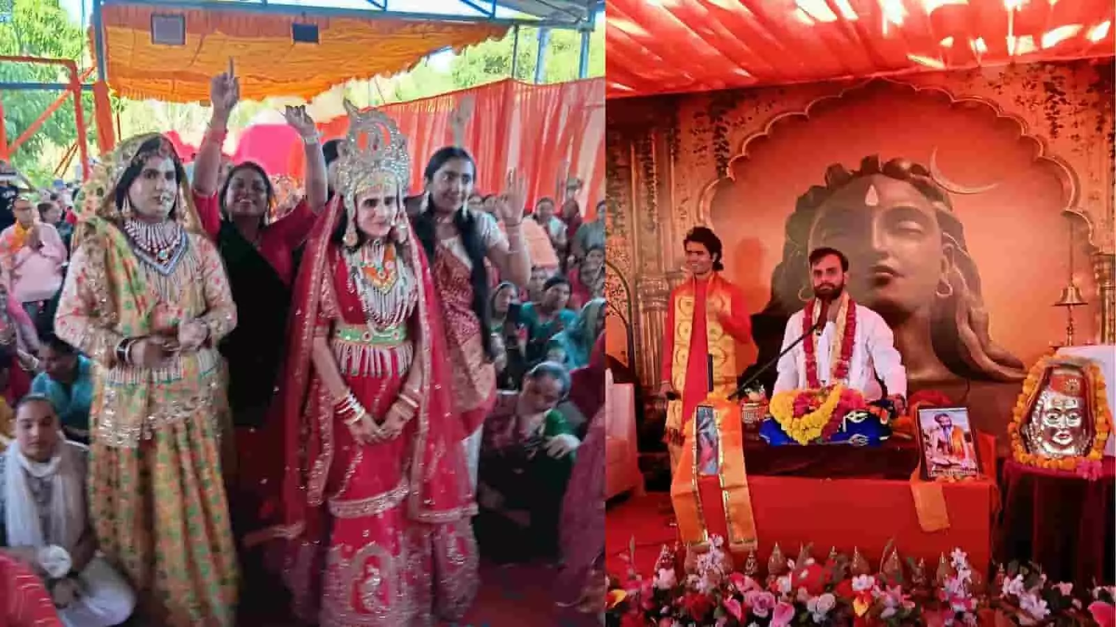 माउंट आबू के नीलकंठ मंदिर में शिव-पार्वती विवाह झांकी और कथावाचक मयंक मिश्रा का दृश्य। माउंट आबू के नीलकंठ मंदिर में शिव-पार्वती विवाह झांकी और कथावाचक मयंक मिश्रा का दृश्य।