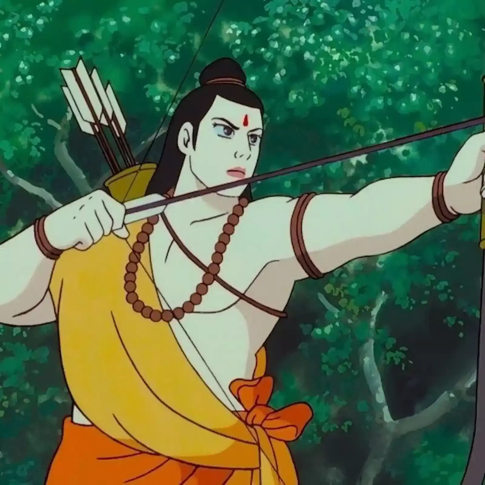 भगवान श्रीराम की धनुष बाण धारण किए हुए खड़ी मुद्रा में एक प्रतीकात्मक तस्वीर।