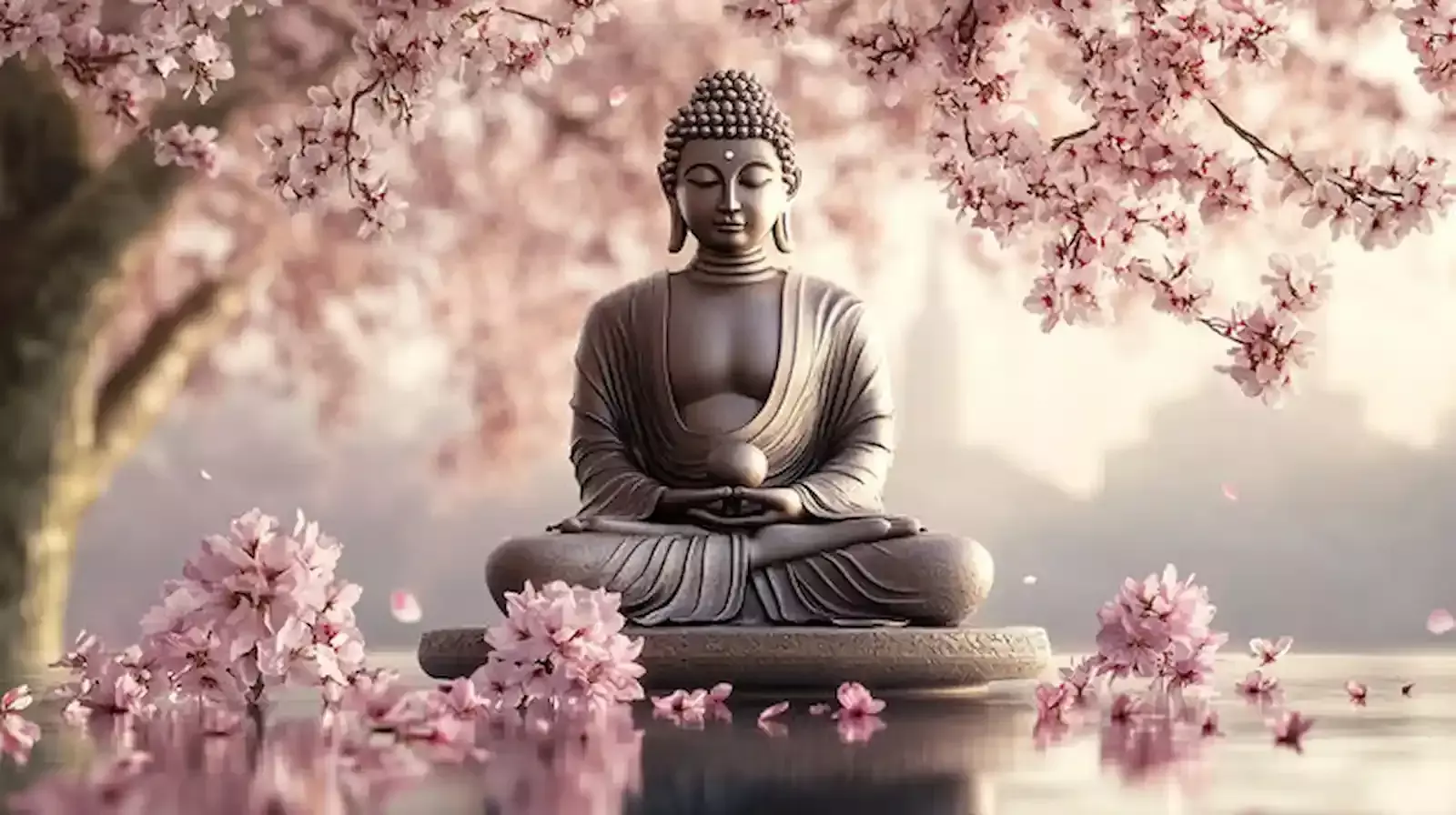 सारनाथ स्थित भगवान बुद्ध की ध्यान मुद्रा प्रतिमा और धर्मचक्र प्रवर्तन का ऐतिहासिक दृश्य।