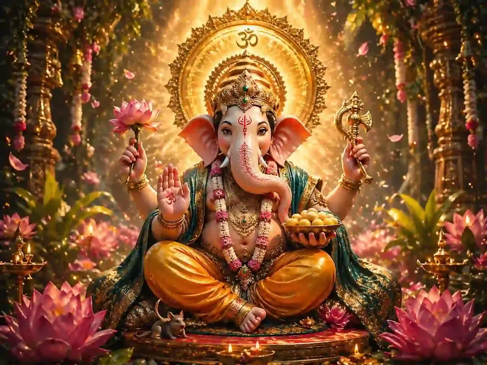 अष्टविनायक मंदिर में विराजी भगवान श्रीगणेश की प्रतिमा का दर्शन करते श्रद्धालु और धार्मिक अनुष्ठान का दृश्य।