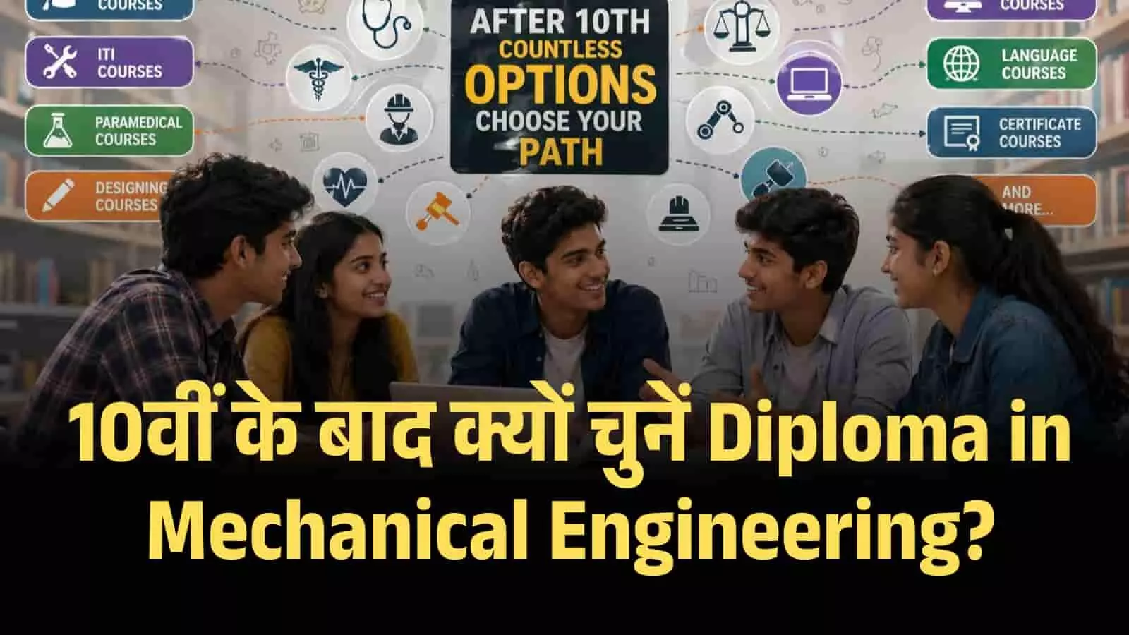 वर्कशॉप में छात्र इंजीनियरिंग उपकरणों के साथ प्रैक्टिकल ट्रेनिंग ले रहे हैं। Image generated by AI for illustrative purposes. वर्कशॉप में छात्र इंजीनियरिंग उपकरणों के साथ प्रैक्टिकल ट्रेनिंग ले रहे हैं। Image generated by AI for illustrative purposes.