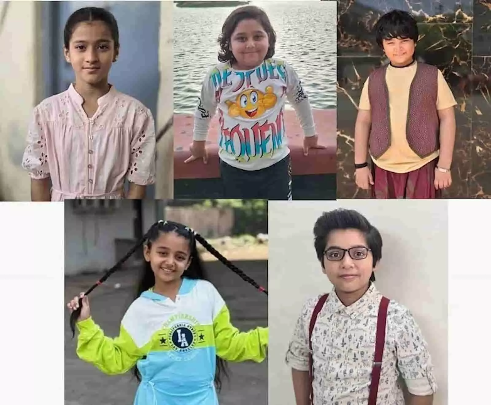 दिव्य प्रेम शो के पांच बाल कलाकार अलग-अलग तस्वीरों के कोलाज में पोज देते हुए। दिव्य प्रेम शो के पांच बाल कलाकार अलग-अलग तस्वीरों के कोलाज में पोज देते हुए।