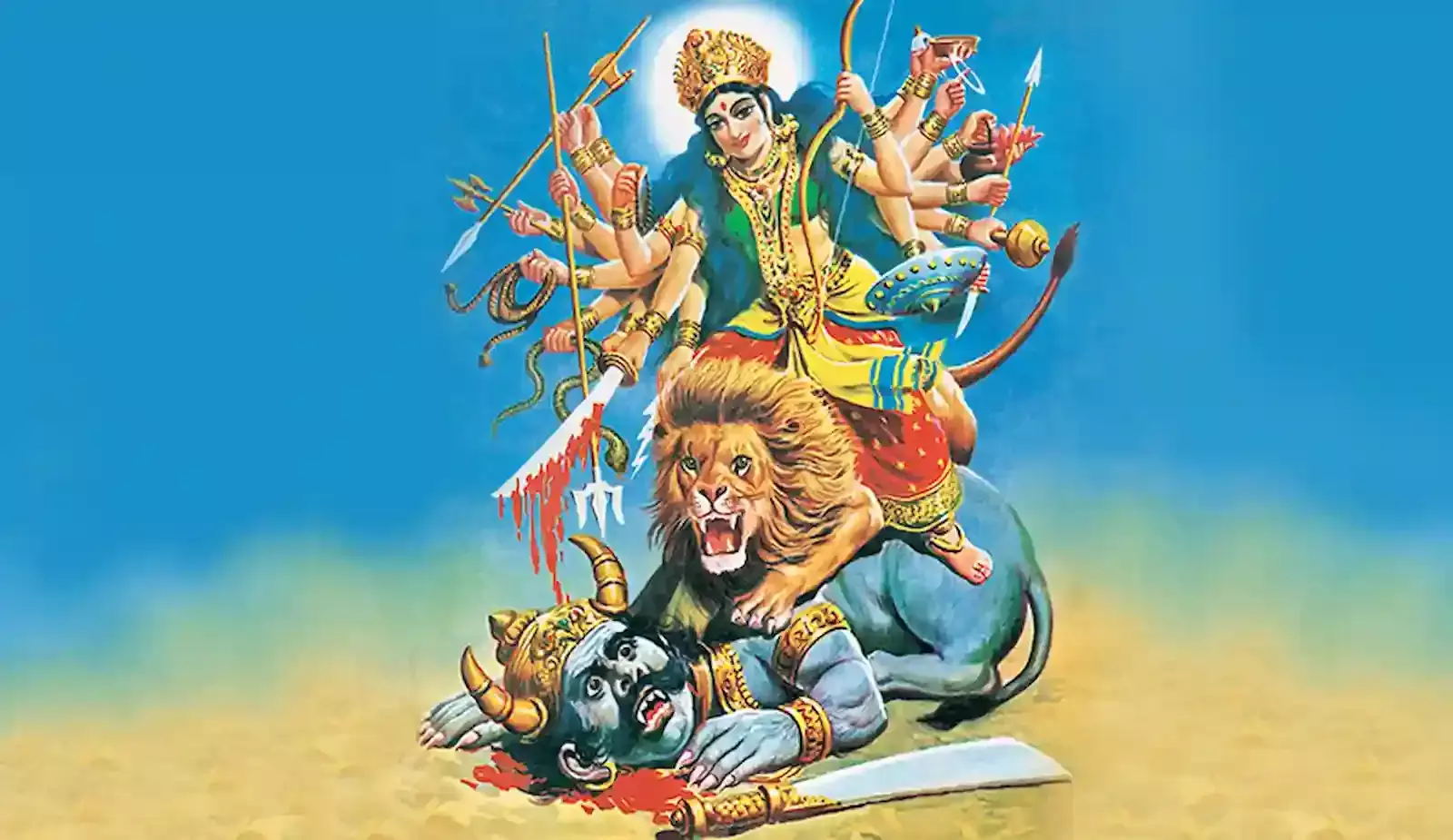 प्राचीन मंदिर में माँ दुर्गा द्वारा महिषासुर का वध करते हुए पत्थर पर उकेरी गई ऐतिहासिक प्रतिमा। प्राचीन मंदिर में माँ दुर्गा द्वारा महिषासुर का वध करते हुए पत्थर पर उकेरी गई ऐतिहासिक प्रतिमा।