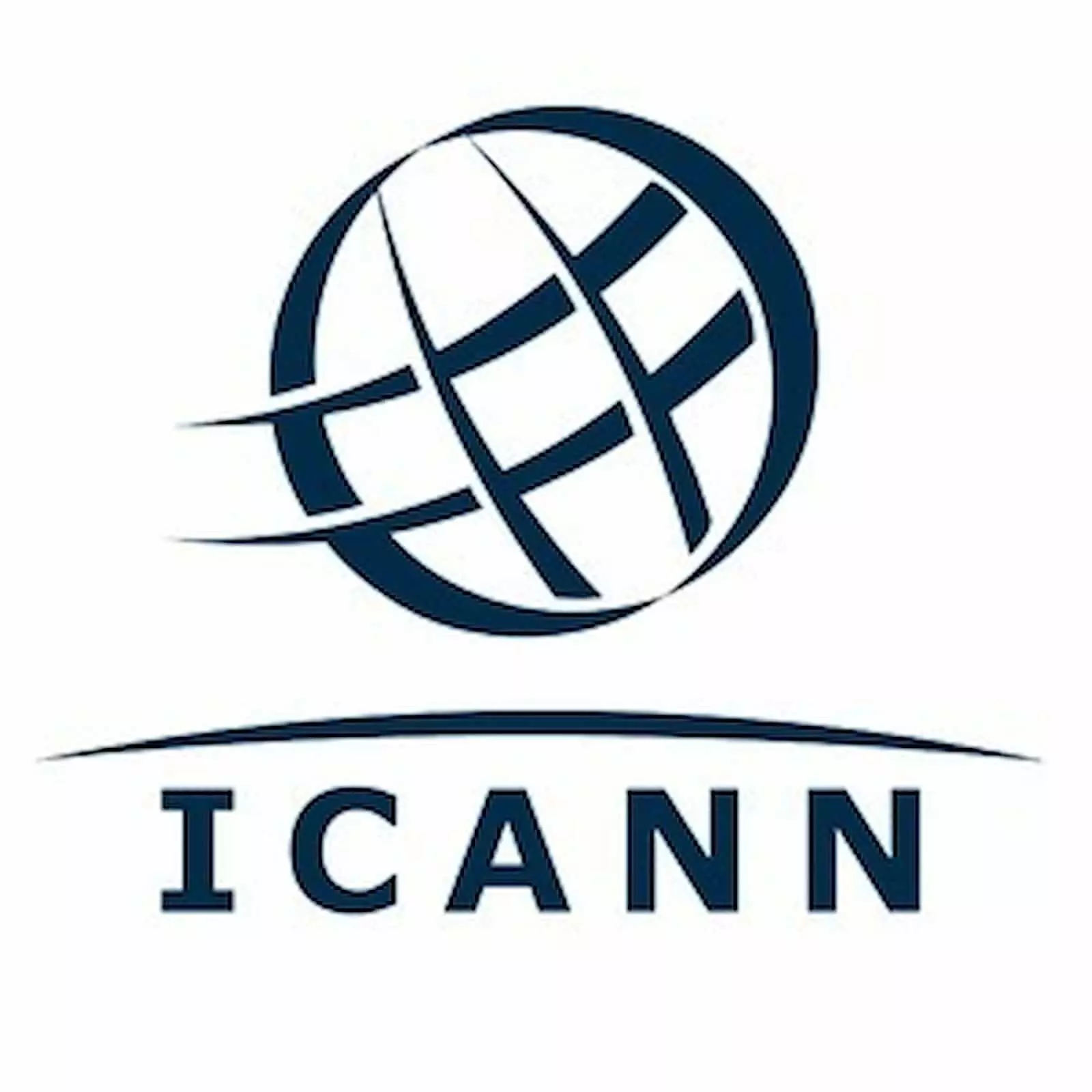सफेद पृष्ठभूमि पर नीले रंग का आईसीएएनएन (ICANN) लोगो जो नए डोमेन आवेदन प्रक्रिया को दर्शाता है।