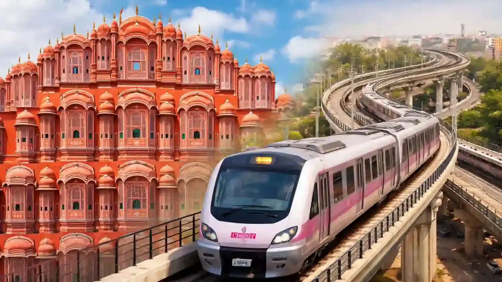 जयपुर मेट्रो फेज-2 के तहत प्रहलादपुरा से पिंजरापोल गोशाला तक एलिवेटेड वायाडक्ट और स्टेशन निर्माण कार्य का दृश्य।