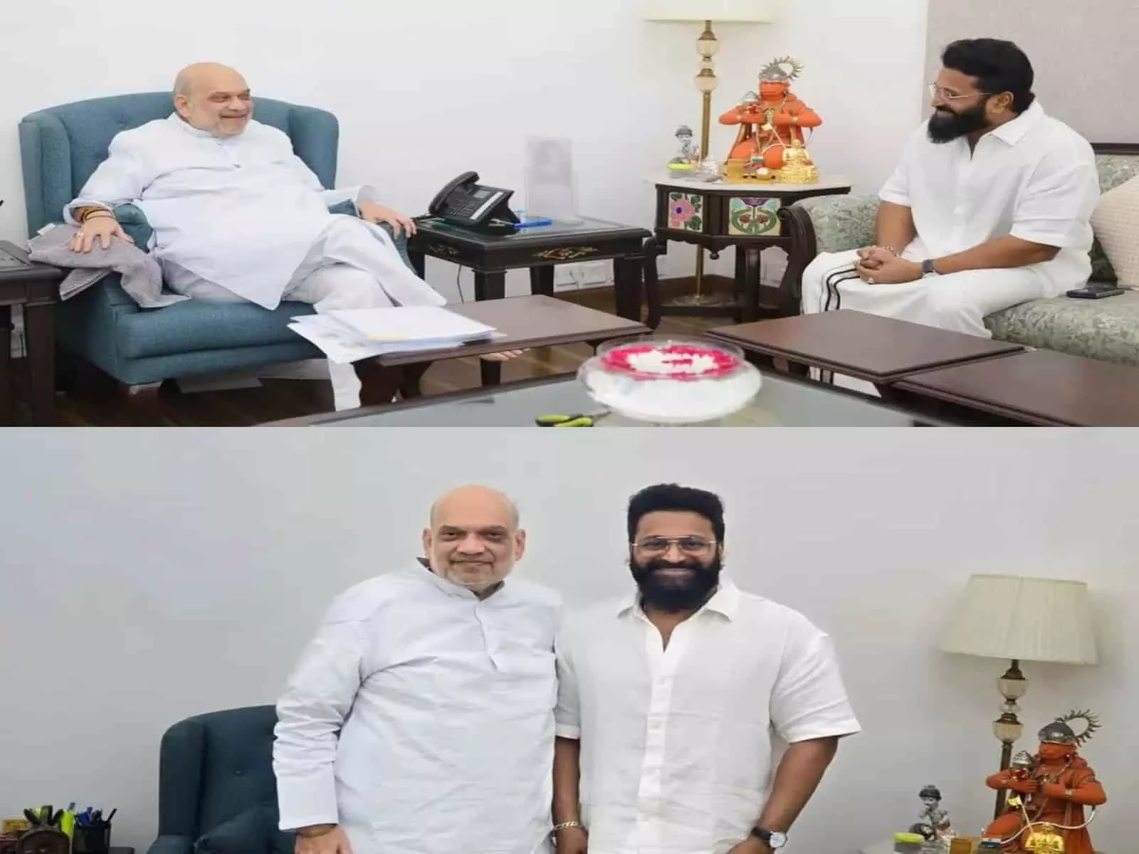 गृह मंत्री अमित शाह और फिल्ममेकर ऋषभ शेट्टी दिल्ली में बैठकर भारतीय सिनेमा पर चर्चा कर रहे हैं।