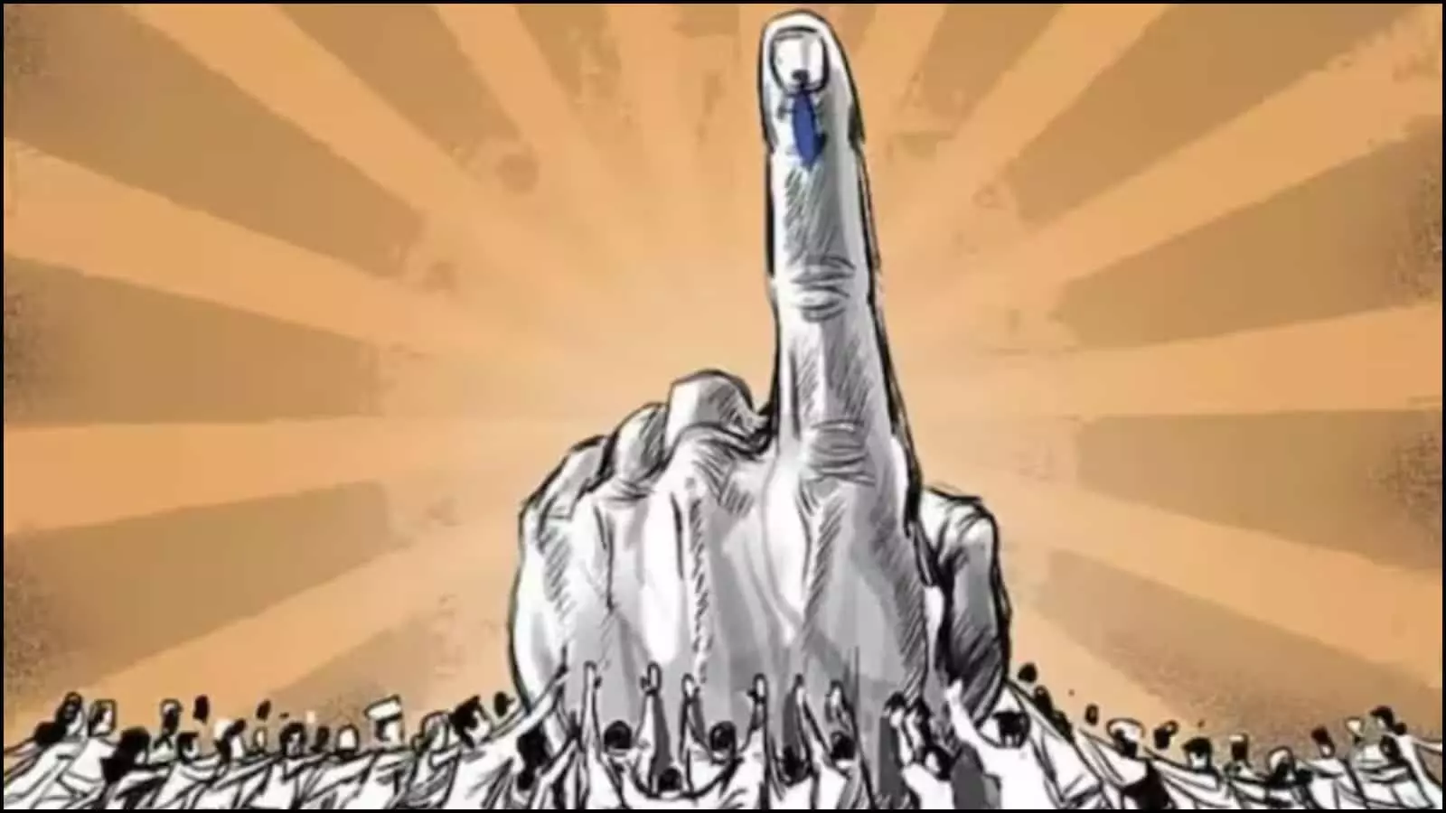 स्याही लगी तर्जनी उंगली का ग्राफिक भारत के पांच राज्यों के विधानसभा चुनाव परिणाम 2026 के मतदान और मतगणना के संदर्भ में दिख रहा है।