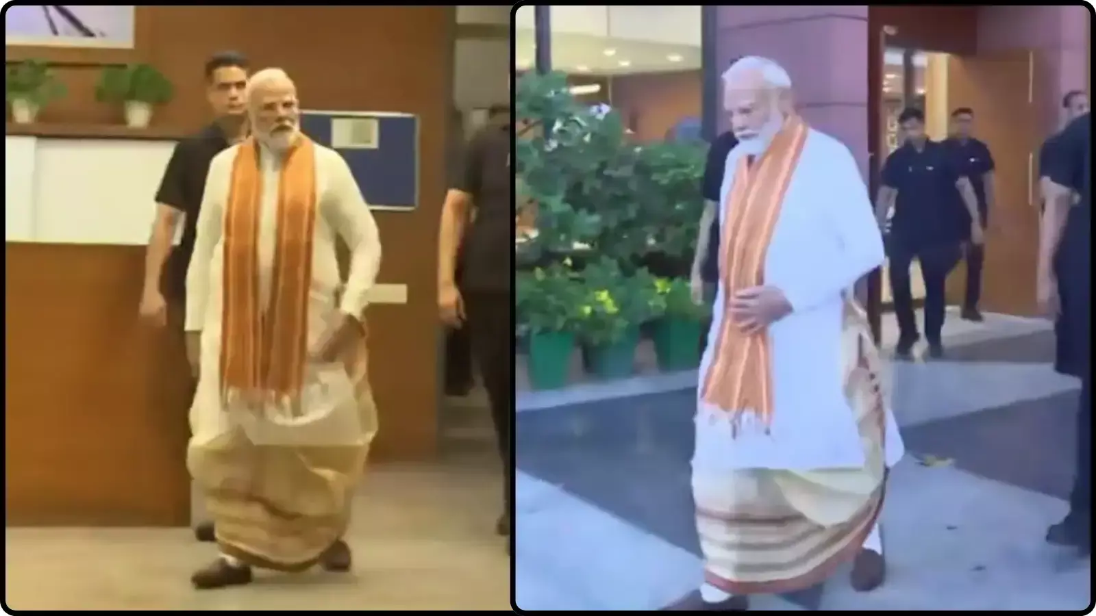 बंगाली धोती पहने प्रधानमंत्री नरेंद्र मोदी नई दिल्ली में भाजपा मुख्यालय के भीतर प्रवेश करते हुए दिख रहे हैं। बंगाली धोती पहने प्रधानमंत्री नरेंद्र मोदी नई दिल्ली में भाजपा मुख्यालय के भीतर प्रवेश करते हुए दिख रहे हैं।