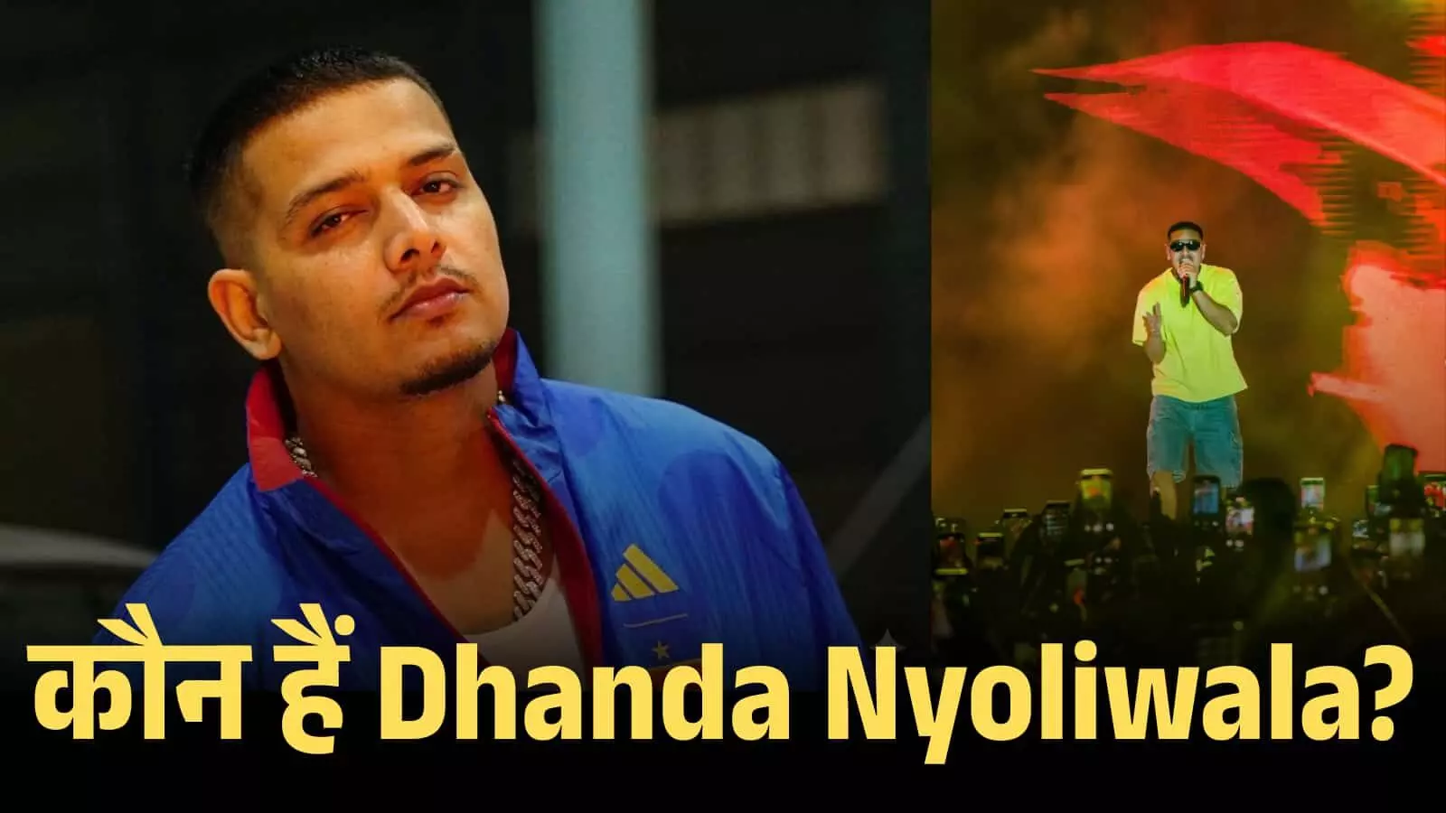 स्टेज पर माइक के साथ परफॉर्म करते हुए रैपर धंधा न्योलीवाला अपने लाइव म्यूजिक कॉन्सर्ट के दौरान। स्टेज पर माइक के साथ परफॉर्म करते हुए रैपर धंधा न्योलीवाला अपने लाइव म्यूजिक कॉन्सर्ट के दौरान।