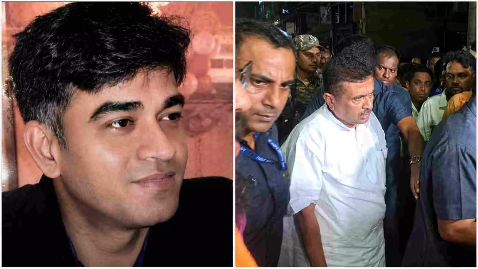 पुलिस घेरे के बीच चलते हुए व्यक्ति और चंद्रनाथ रथ का चेहरा एक साथ चित्र में। पुलिस घेरे के बीच चलते हुए व्यक्ति और चंद्रनाथ रथ का चेहरा एक साथ चित्र में।