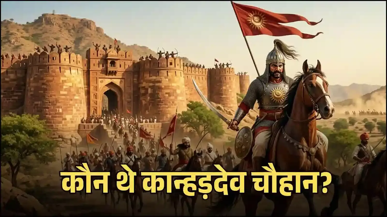 जालौर के शासक महाराजा कान्हड़देव चौहान का प्रतीकात्मक चित्र जो उनके ऐतिहासिक शौर्य और नेतृत्व को दर्शाता है। जालौर के शासक महाराजा कान्हड़देव चौहान का प्रतीकात्मक चित्र जो उनके ऐतिहासिक शौर्य और नेतृत्व को दर्शाता है।