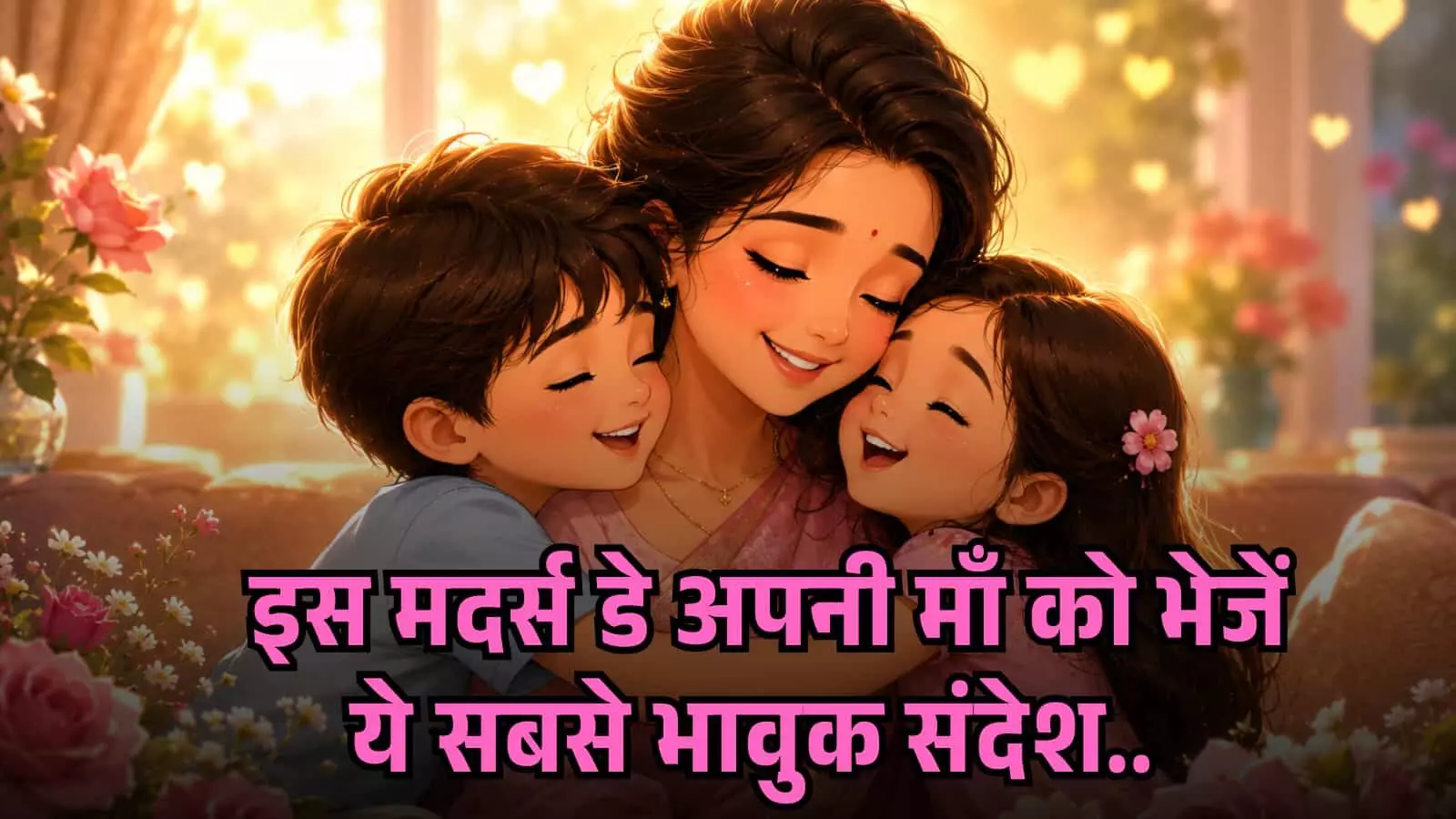 मुस्कुराती हुई माँ अपने दो बच्चों को गले लगाते हुए मदर्स डे की शुभकामना के संदर्भ में। मुस्कुराती हुई माँ अपने दो बच्चों को गले लगाते हुए मदर्स डे की शुभकामना के संदर्भ में।