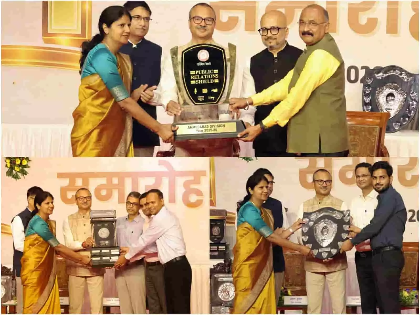 यशवंतराव चव्हाण ऑडिटोरियम मुंबई में पश्चिम रेलवे पुरस्कार समारोह के दौरान दक्षता शील्ड प्राप्त करते अधिकारी। यशवंतराव चव्हाण ऑडिटोरियम मुंबई में पश्चिम रेलवे पुरस्कार समारोह के दौरान दक्षता शील्ड प्राप्त करते अधिकारी।