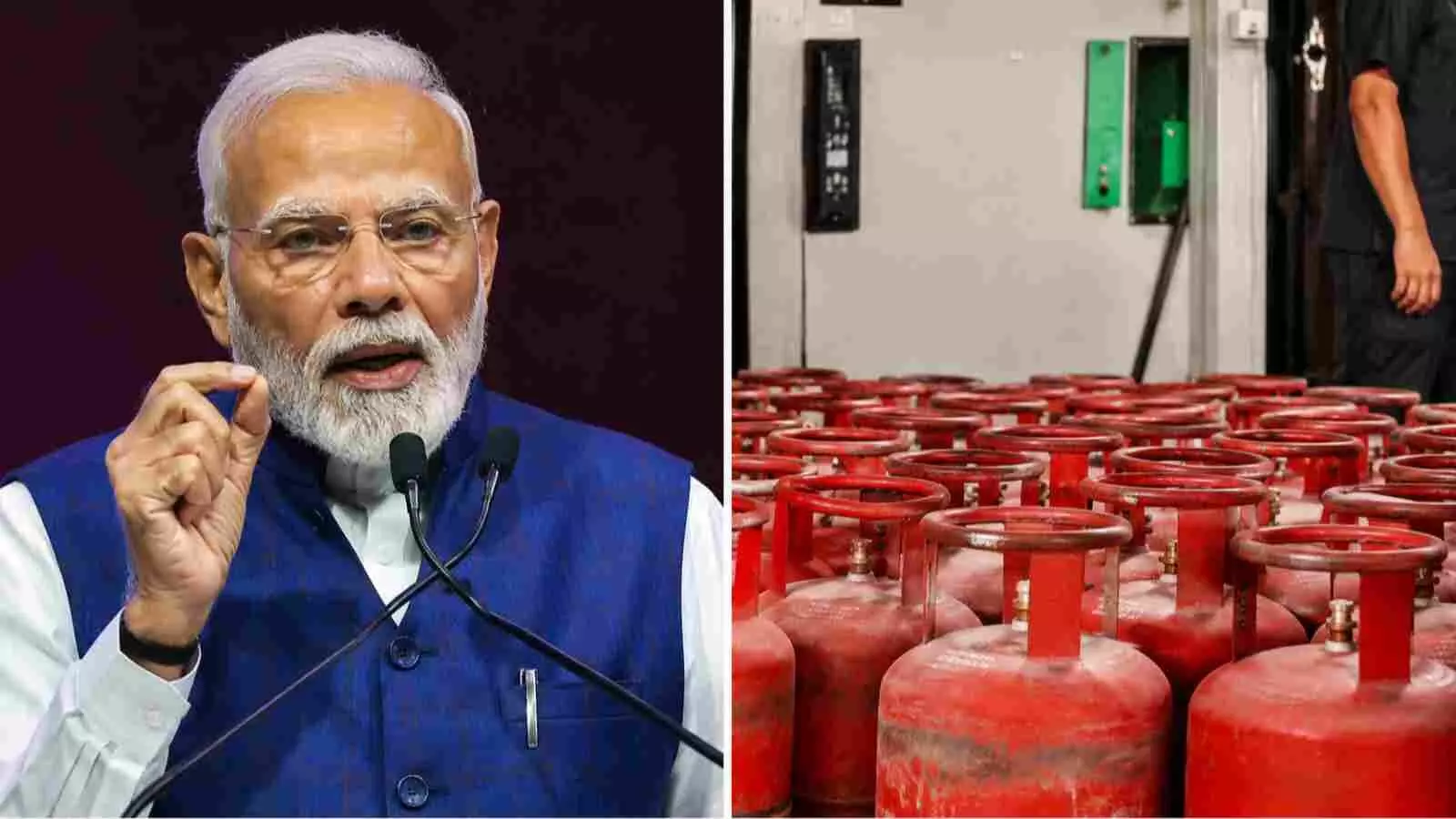 सफेद दाढ़ी वाले एक भारतीय नेता भाषण दे रहे हैं और बगल में लाल रंग के गैस सिलेंडर रखे हैं। सफेद दाढ़ी वाले एक भारतीय नेता भाषण दे रहे हैं और बगल में लाल रंग के गैस सिलेंडर रखे हैं।