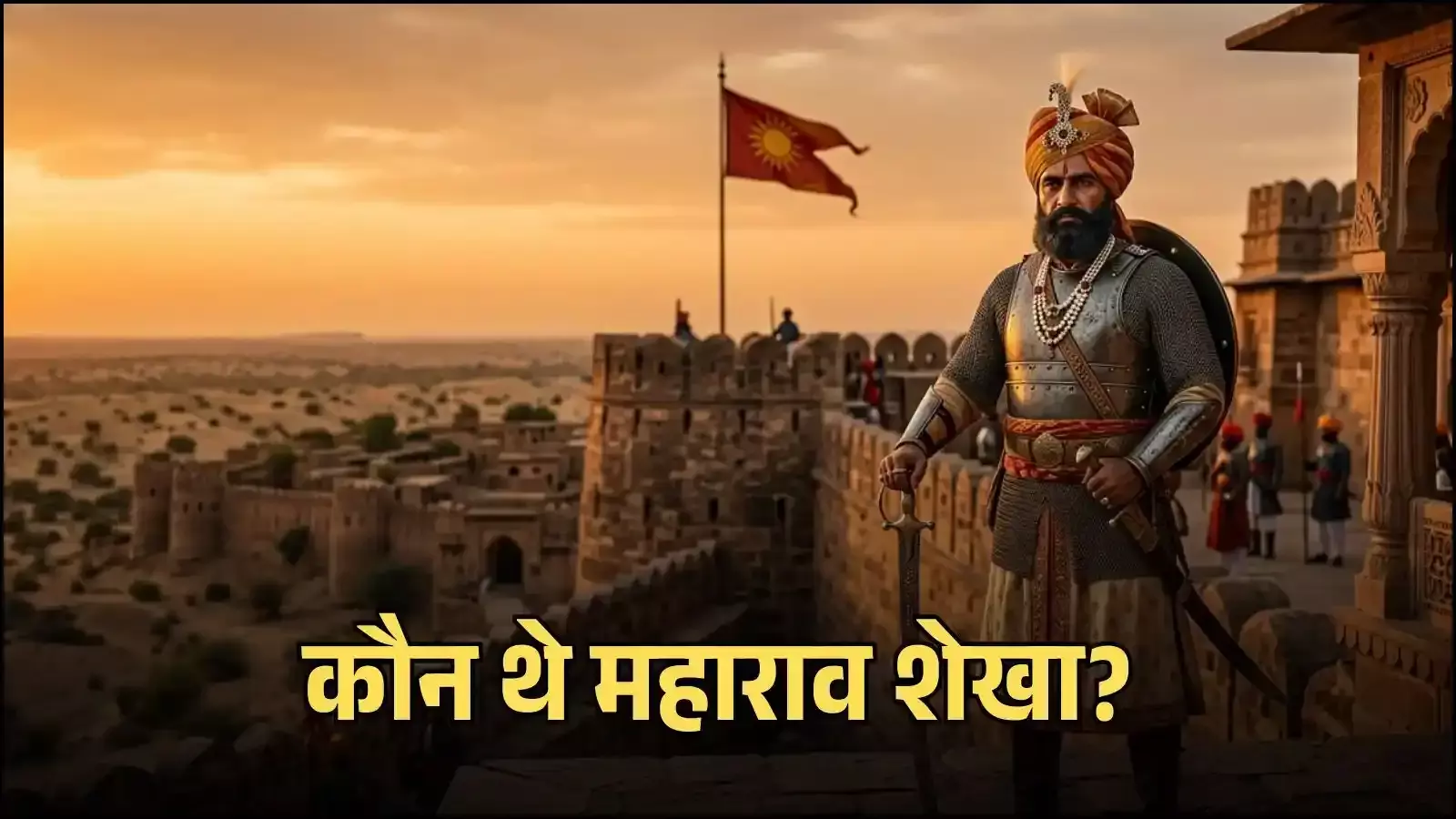 रलावता में स्थित महाराव शेखा की स्मारक प्रतिमा का दृश्य; यह चित्र एआई द्वारा केवल सांकेतिक उद्देश्यों के लिए बनाया गया है। Image generated by AI for illustrative purposes.