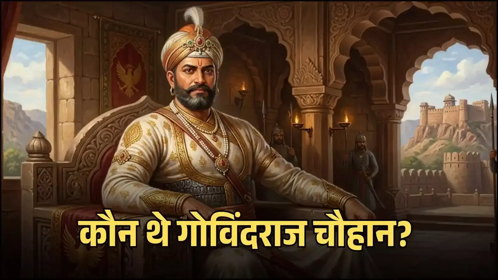 रणथंभौर दुर्ग के ऐतिहासिक परिसर में चाहमान शासक गोविंदराज चतुर्थ की गौरवशाली विरासत का चित्रण।