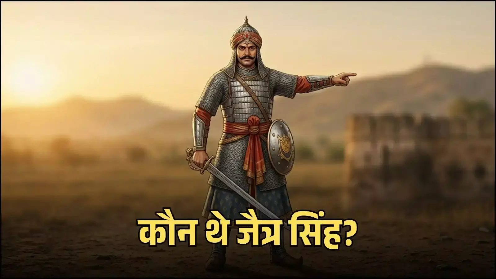 मेवाड़ के राजा जैत्र सिंह का वीरता दर्शाता प्रतीकात्मक चित्र चित्तौड़गढ़ किले के ऐतिहासिक संदर्भ में।