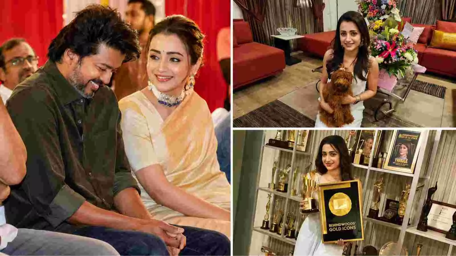 कोलाज फोटो में अभिनेत्री तृषा कृष्णन थलपति विजय के साथ और अपने चेन्नई स्थित घर के लिविंग रूम में दिख रही हैं। कोलाज फोटो में अभिनेत्री तृषा कृष्णन थलपति विजय के साथ और अपने चेन्नई स्थित घर के लिविंग रूम में दिख रही हैं।