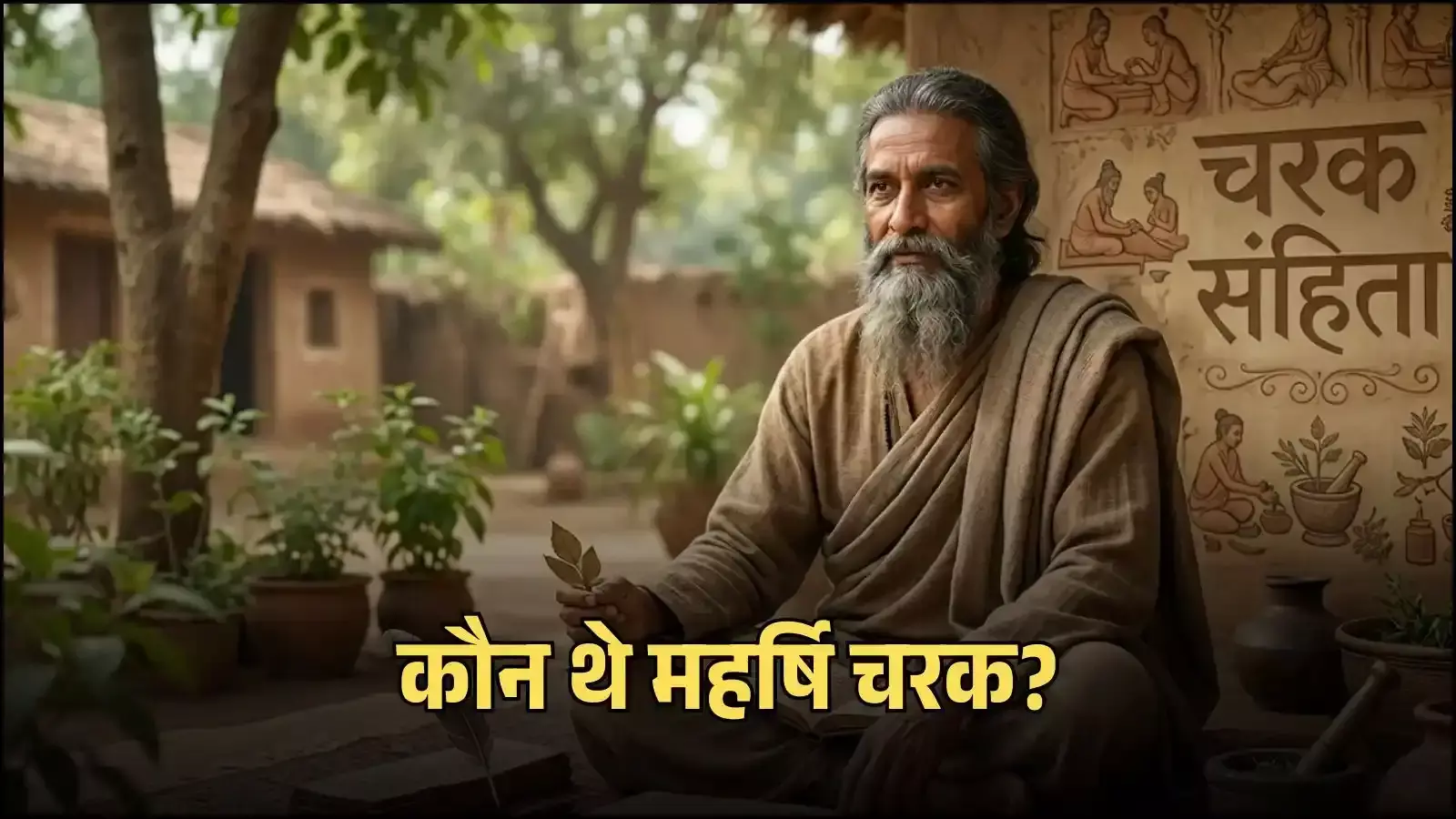 प्राचीन भारतीय ऋषि महर्षि चरक का आयुर्वेद और चिकित्सा शास्त्र के संदर्भ में एक प्रतीकात्मक चित्रण। प्राचीन भारतीय ऋषि महर्षि चरक का आयुर्वेद और चिकित्सा शास्त्र के संदर्भ में एक प्रतीकात्मक चित्रण।
